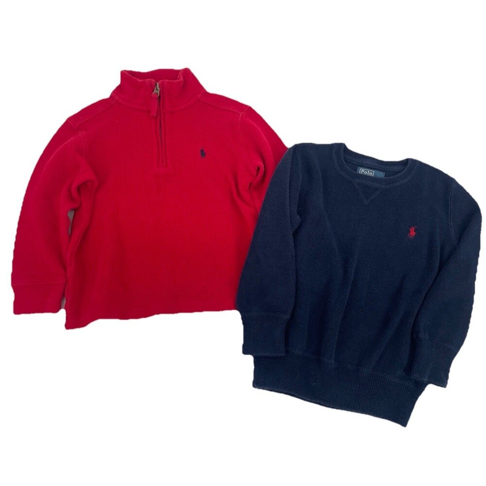 Polo Ralph Lauren Toddler Sweater Bundle 4T Red Quarter Zip & Navy Knit Pullover